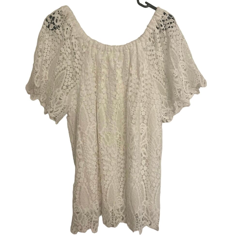 ADIVA, white lace peasant blouse, lined, short sleeved, Sz 1X, A7